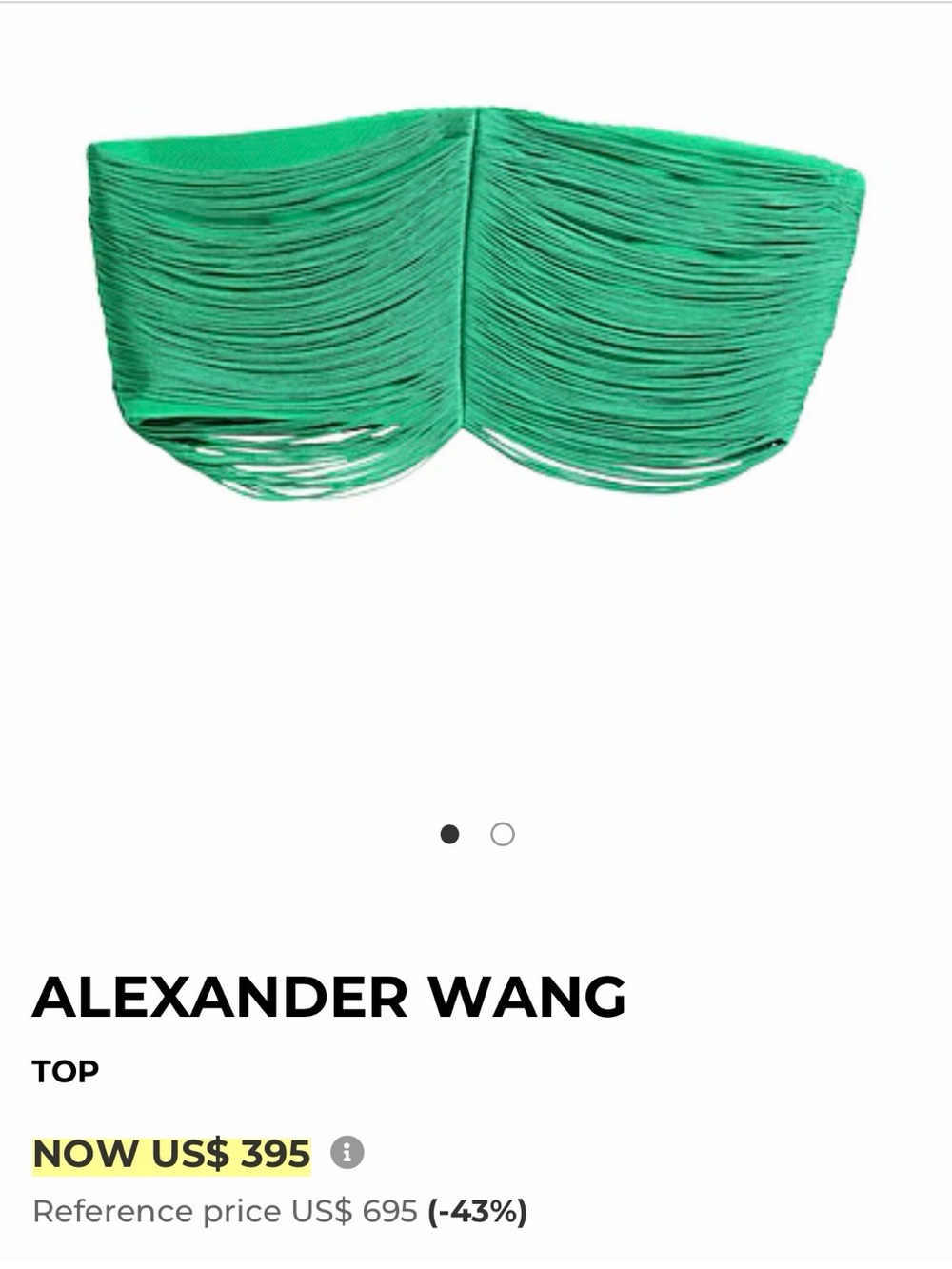 Alexander Wang Bright Kelly Green Strapless Fringe Bandeau Top